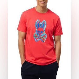 Psycho Bunny Men’s Pima Cotton Red Multicolor Logo Graphic Tee T Shirt Size L 6